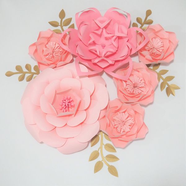 

6pcs giant paper flowers + 5 leaves flores artificiales fleur artificielle wedding & event backdrop party baby nursery diy