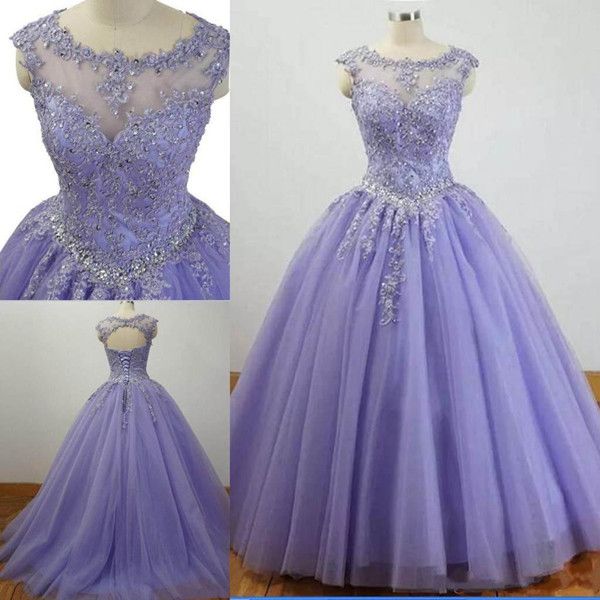 

2019 Luxury Quinceanera Dresses A Line Jewel Cap Sleeve Sweep Train Prom Dresses With Lace Applique Backless Sweet 16 Gowns