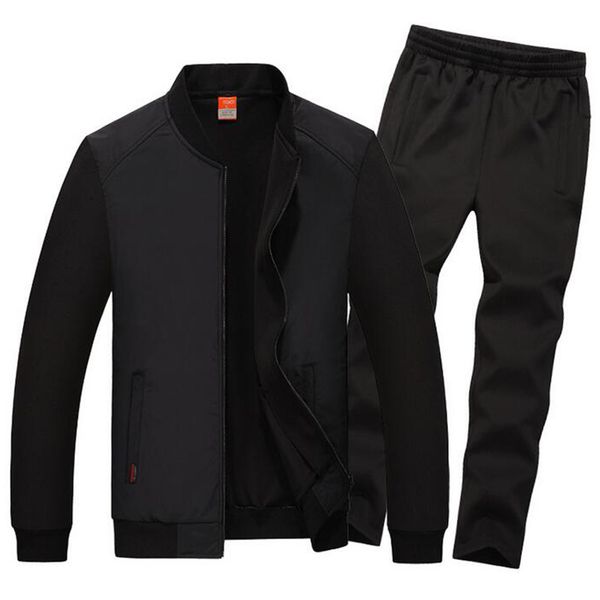

2018 spring autumn new men's 100% cotton solid loose casual suit men's outwear clothing jacket + pants two-piece, Gray