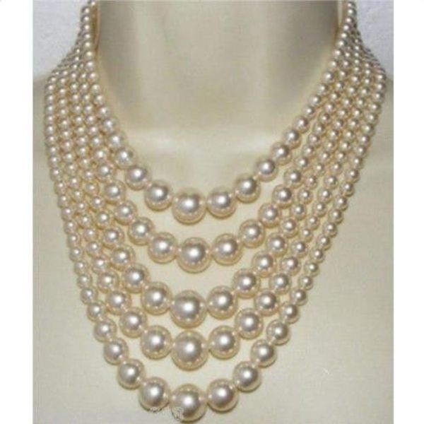 

classic five strands south sea white pearl necklace 17-21inch, Silver
