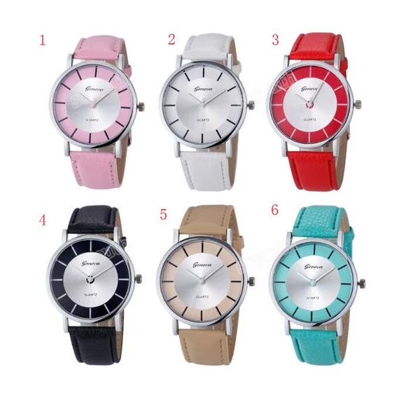

geneva leather watch simple design fashion mens women ladies quartz dress casual students wrist watches, Slivery;brown