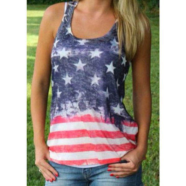 

2017 new summer style sleeveless american usa flag print stripes tank for women blouse vest shirt, White