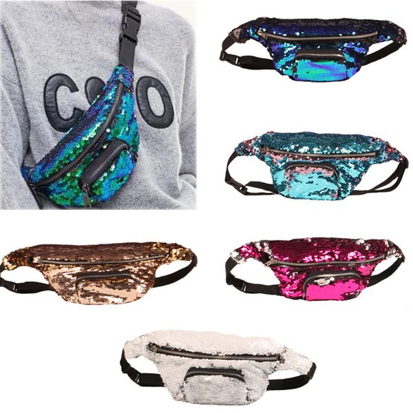 

10 цвет русалка блесток fanny pack блеск кошелек блестки талии сумки карманные crossbody сумки косметический макияж сумка сумка для хранения