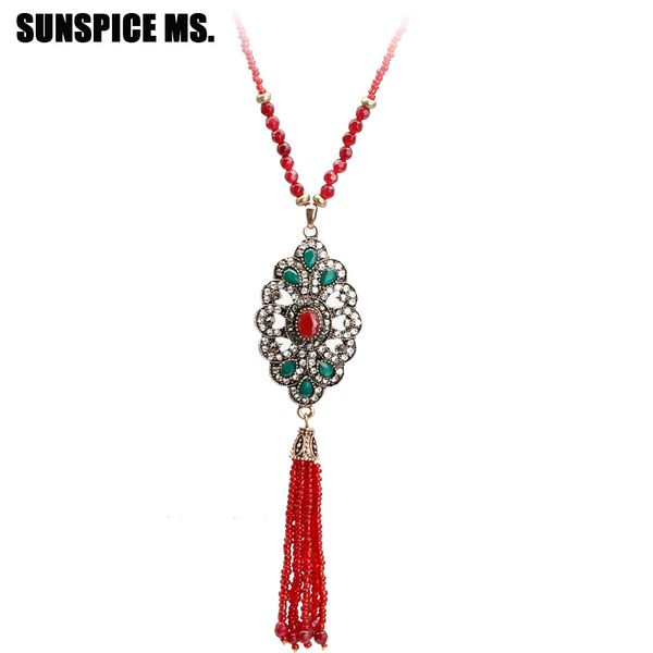

babylon bead pendant necklace for women natural stone strand chain antique gold color resin tassels necklace wedding jewelry, Silver