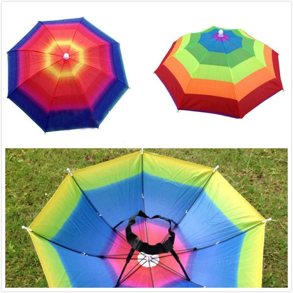 

outdoor popular foldable sun rainbow umbrella hat golf fishing camping shade beach headwear cap umbrellas adults children