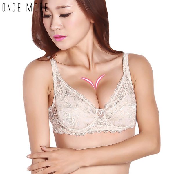 

women push up 3/4 cup coverage adjust non padded lace sheer underwear bra size 70 75 80 85 90 h7, Red;black
