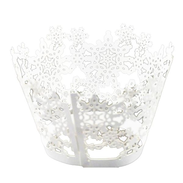

50x paper snowflake design vine lace cupcake wrappers table white