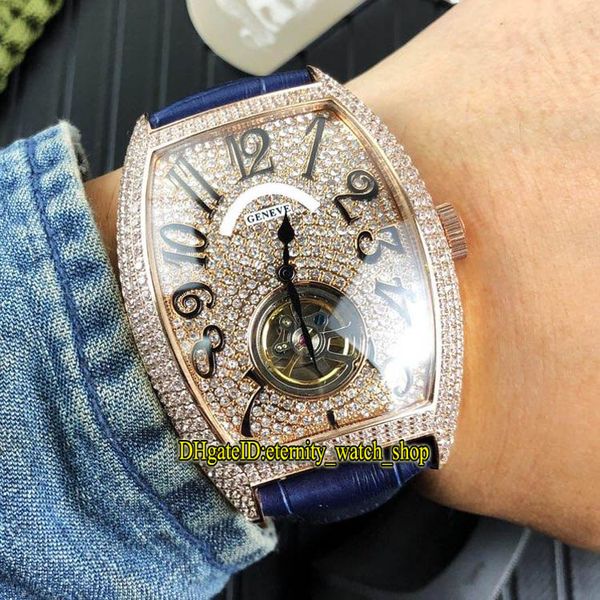 

3 цвета высокого качества Cintrée Curvex 8880 T Алмазные коммутируемого Tourbillon Автоматическая Мужские часы розовое золото Алмазный чехол кожаный ремешок Мужские часы