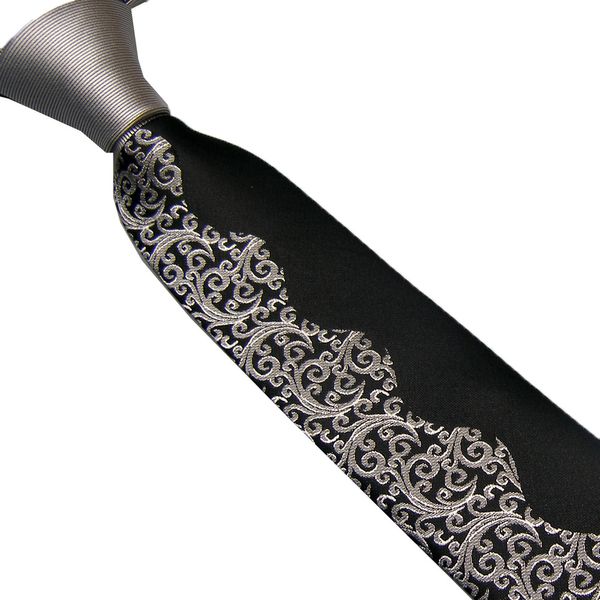 

lammulin мужской костюм галстуки новый дизайн серебряный узел контраст черный с серебряным пейсли галстук из микрофибры тощий галстук 6 см г, Black;blue