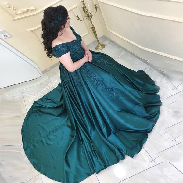 

dark green quinceanera dresses v neck off the shoulder appliques beaded satin plus size prom dresses evening party dresses lace up, Blue;red