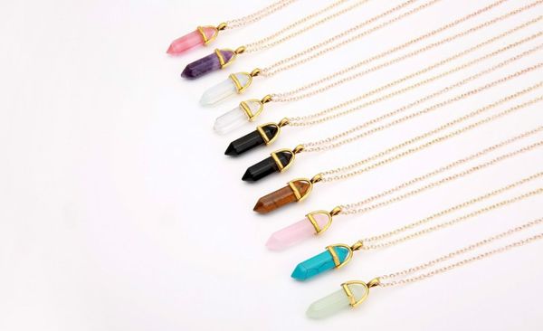 

hexagon prism pendant necklaces 2018 new fashion natural crystal multicolor snake chain necklace long necklace, Silver