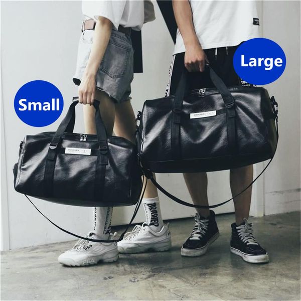 

2021 new leather men travel bags carry on luggage bags women duffel totes handbag black travel tote large weekend bag 2 size