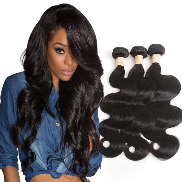 

indian virgin hair products natural color 30-40 inch remy hair weaves 3 pieces one lot body wave 30"-40" long hair, Black