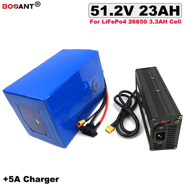 Batteria ricaricabile agli ioni di litio LiFePo4 da 51,2 V 3,2 V 16 S 26650 Batteria per bicicletta elettrica 23AH 2000 W + Caricatore 5A Spedizione gratuita