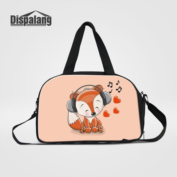 

cute fox animal prints travel duffle bags for girls women's portabel weekend bag with shoes pocket cartoon luggage bag child overnight