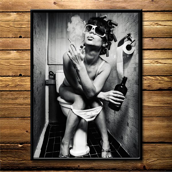 

modern black white charming woman beauty canvas painting toilet pub bar home decoration art poster wall pictures