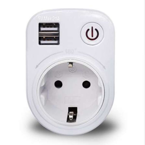 Porta USB Dual 2.1A Carregador de Parede Adaptador de Potência de Viagem Interruptor de Soquete Elétrico e Tomada CA UE / US / UK Plug