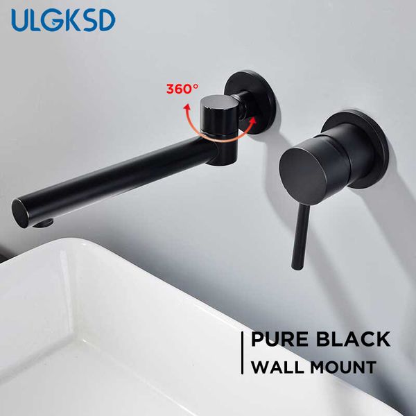 

ulgksd basin faucet black/bronze brass single handle vessel sink bathroom mixer tap wall mount fold for washbasin faucets