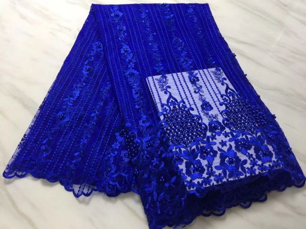 

5 yards/pc royal blue french net lace fabric with beads decoration african mesh lace embroidery for dress bn101-3, Black;white