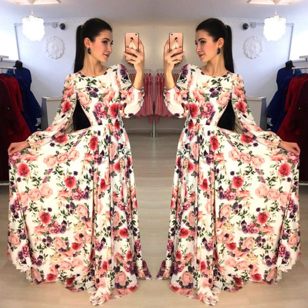

2018 горячие женщины dress maxi vestidos цветочный принт с длинным рукавом boho dress lady evening party long maxi, White;black