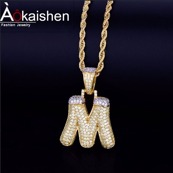 

A-ZCustom Name Snow Top Bubble Letters Necklaces & Pendant Cubic Zircon Mens Hip Hop Jewelry With Rope Chain For Chirsmas Gift