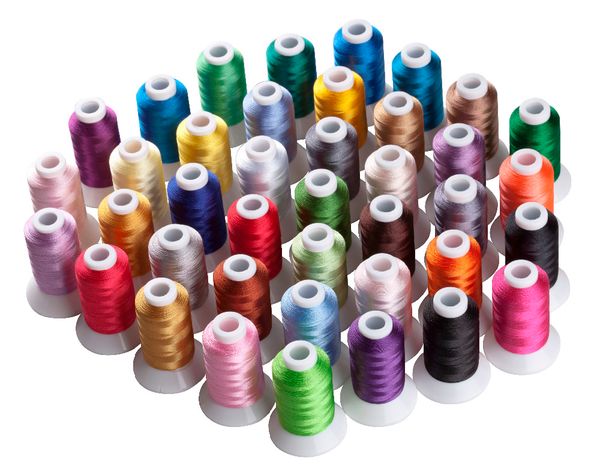 

simthread 40 brother colors polyester embroidery machine thread plus 5pcs size a plastic bobbins, Black;white