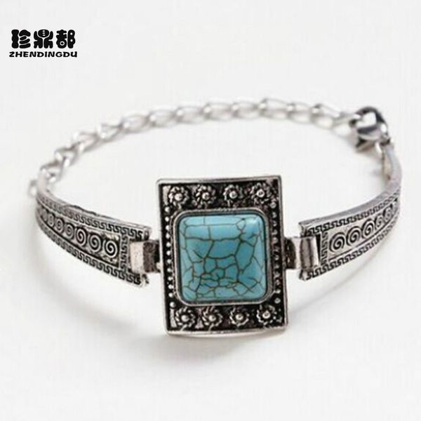 

classical women's vintage carved blue natural stone jewelry multilayer tibet silver bohemian alloy woven bracelet fashion, White