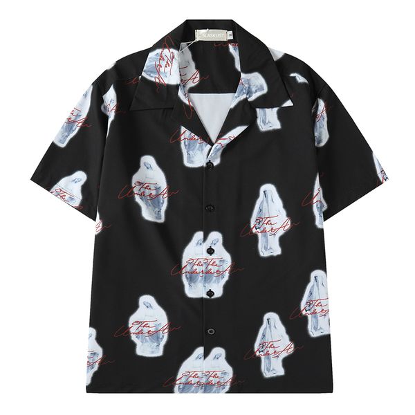 

harajuku letters printed shirt summer short sleeve hawaii shirts ing, White;black