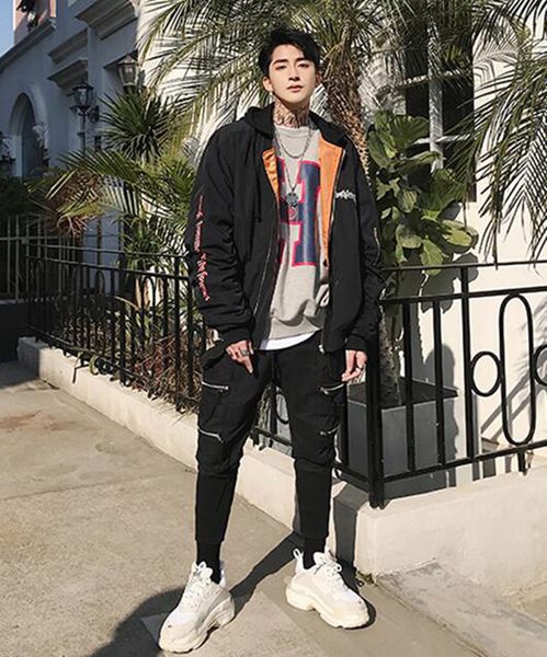 

man han edition of the new age season fashion boutique personality embroidery hooded jacket, loose letters s - 2 xl, Black;brown