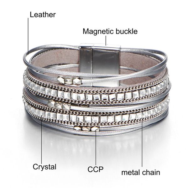 

multilayer leather wristband bracelet jewery vintage fashion crystal charm bracelets & bangle for woman men handmade, Black