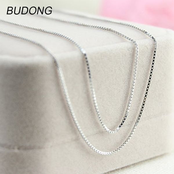 

budong 1.5mm width box chain necklace for women fashion 925 sterling silver necklace jewelry 40cm/45cm/50cm/60cm length