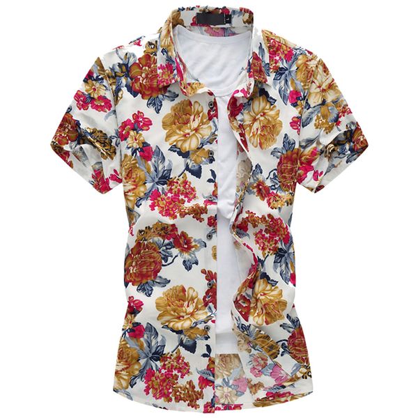 

2018 мужская цветочная рубашка летняя мода печати с коротким рукавом рубашки мужская одежда тенденция повседневная slim fit печати рубашка м, White;black