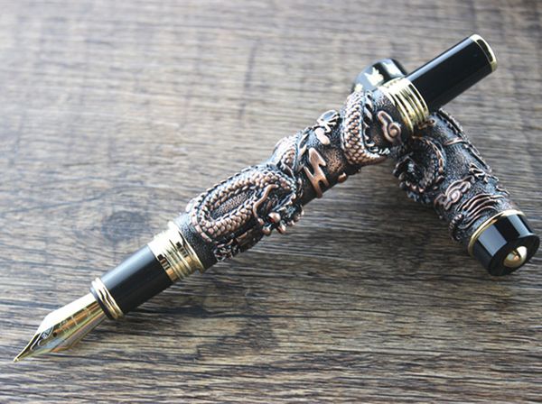 

new jinhao gray fountain pen 0.7mm broad nib two dragon play the pearl without original box business office gift