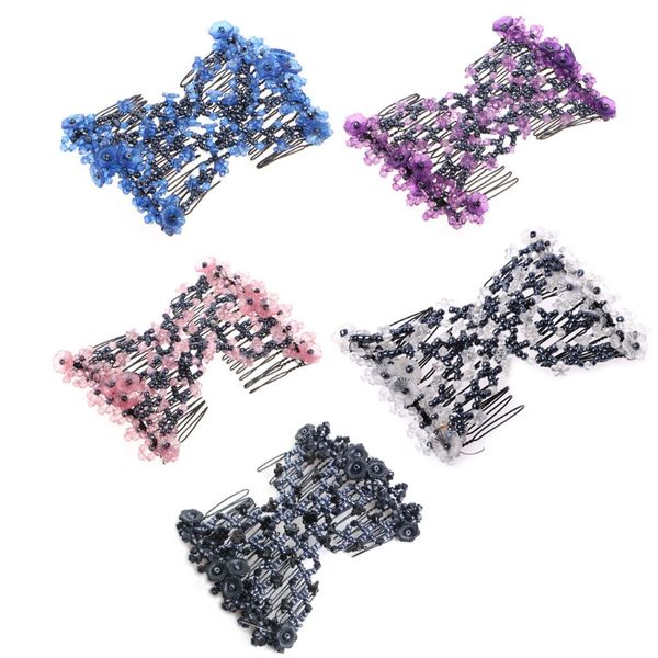 

double fashion hair comb magic beads elasticity clip stretchy hair combs clips