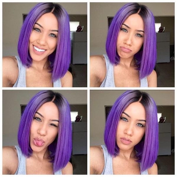 Two Tone Purple Full Lace Wigs With Baby Hair Ombre Lace Front Wigs Ombre Human Hair Wigs 1btpurple Brazilian