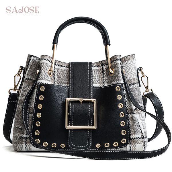 

women bag fashion handbag houndstooth vintage lady totes bag wool women's shoulder messenger bags