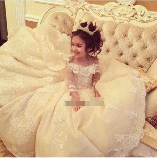 

princess lovely 2018 new arrival lace flower girls dresses for weddings floor length long sleeves girl' pageant dresses birthday gowns, White;blue