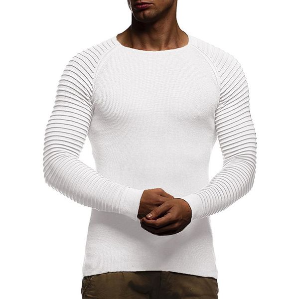 

2018 autumn new sweaters men solid color slim fit ruffle long sleeve warm sweater winter pullover, White;black