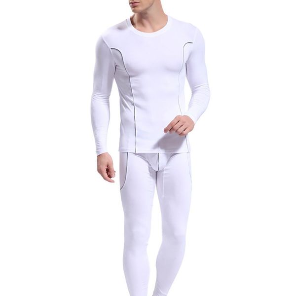 

men stripe pattern long sleeve thermal underwear slim fit pants set, Black;brown