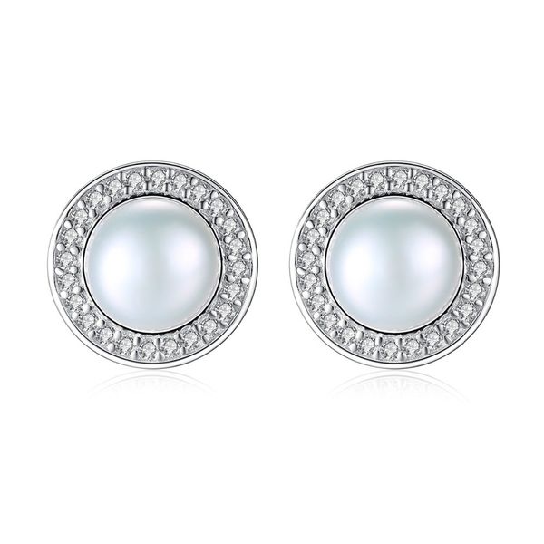 

classic round freshwater high bright 7-7.5mm natural pearl stud earrings for women 925 sterling silver jewelry 01, Golden;silver