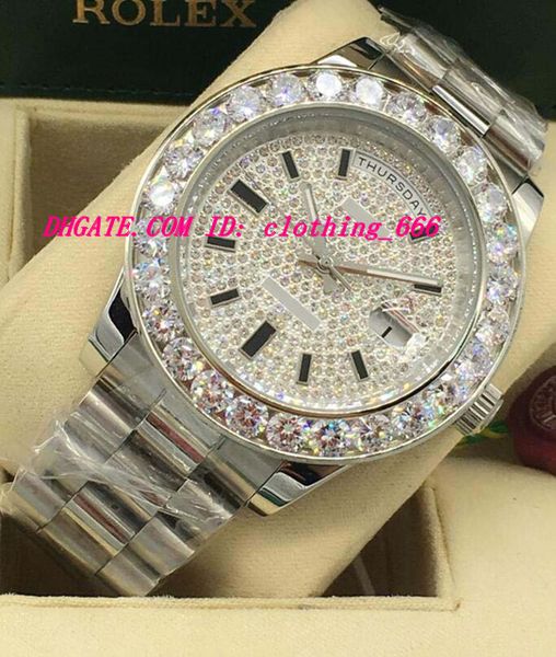 

new style luxury watches 18k white gold diamond dial 41mm bigger diamond bezel automatic fashion men's watch wristwatch, Slivery;brown