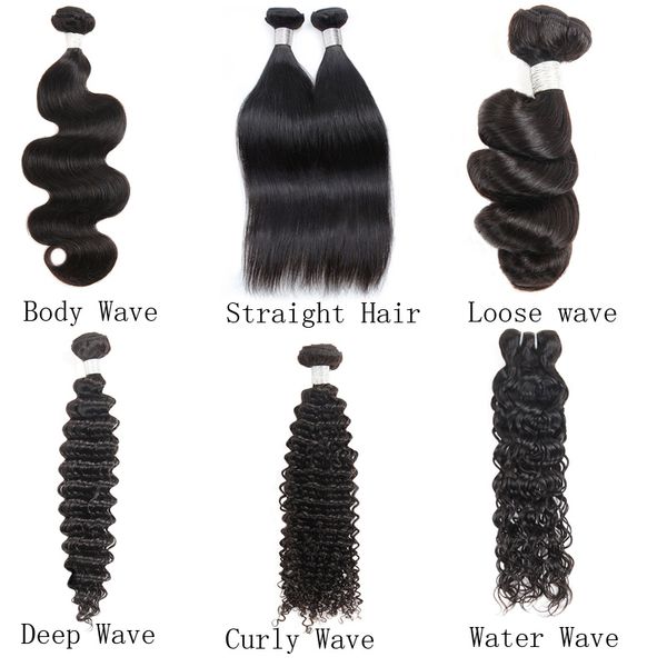 

factory price 10a brazilian peruvian malaysian indian straight hair body deep loose curly water wave remy human hair weaves 10 pcs, Black