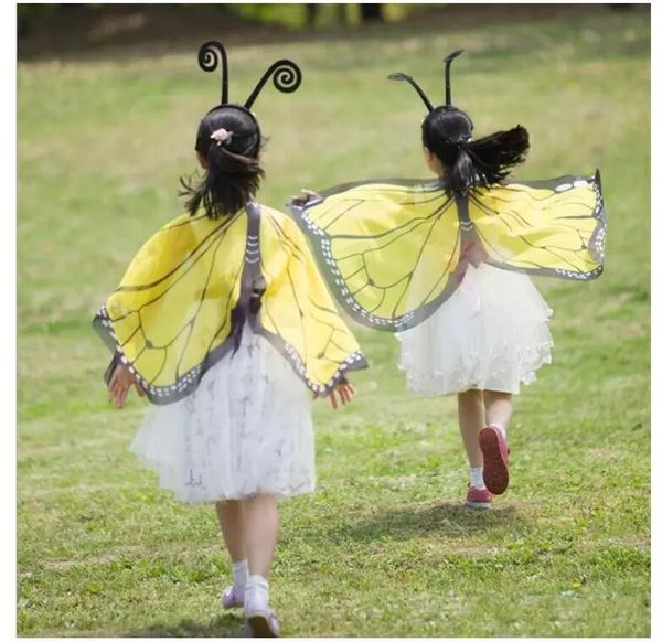 

lovely cute fabric wings monarch butterfly cape with mask and headband 3 pcs set for kids christmas halloween cosplay prop costume, Blue