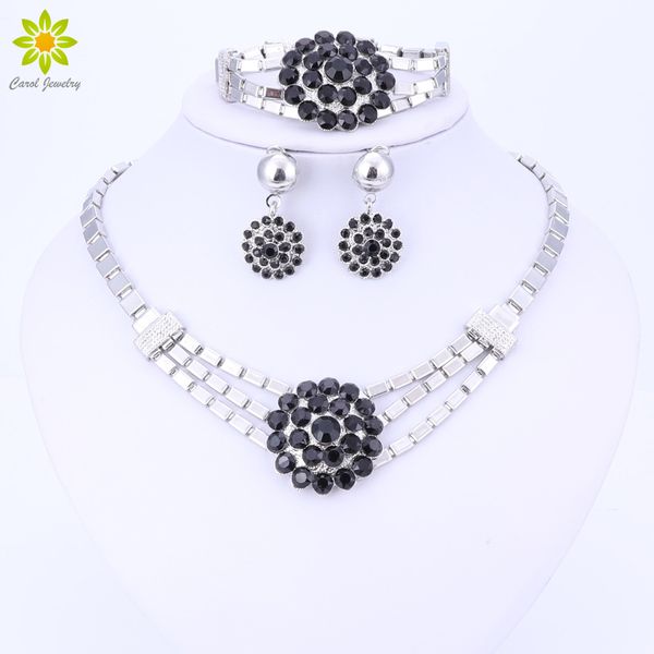 

2017 fashion nigerian wedding african beads jewelry sets crystal dubai silver color jewelry sets for women costume design, Slivery;golden