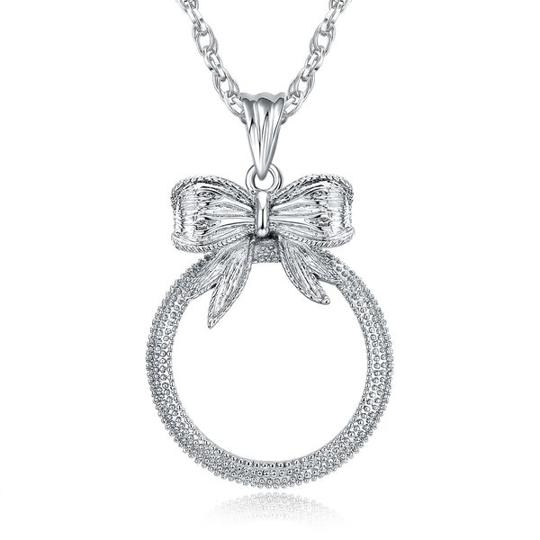 

bow design cute magnifying glass necklace fashion magnifying glasses for reading pendant with chain, Silver
