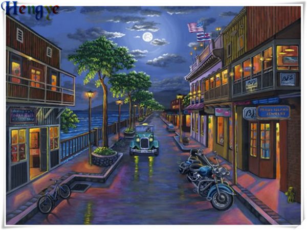 

rhinestone full round&square diamond embroidery landscape city street diy diamond painting cross stitch kit home mosaic decor gift yx3329