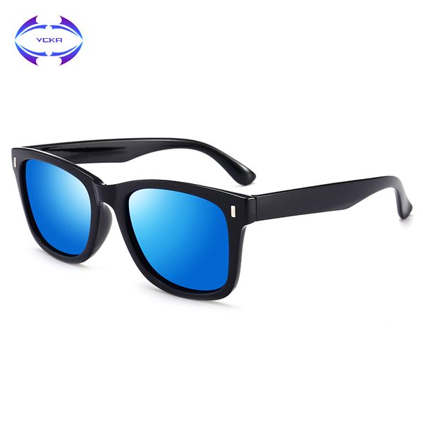 

vcka brand classic mens hd polarized square sunglasses mirror lens sun glasses black frame eyewear goggles, White;black