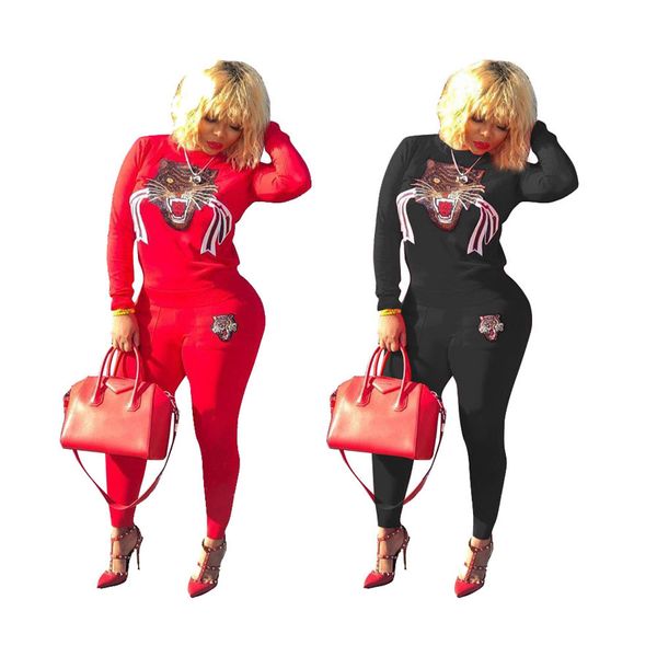 

Autumn Winter Women Tiger Prints Jogger Sport sweat Suit Tracksuits Sweatshirts Casual Sportwear Long Sleeve Tops Shirt Pants Set