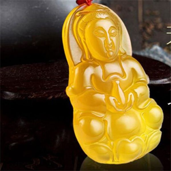 Natürliche Achat-Jade, gelber chinesischer eisiger Achat-Jade-Anhänger, Bodhisattva-Jade-Statue-Kollektion, Sommerornamente, Naturstein, Handgravur