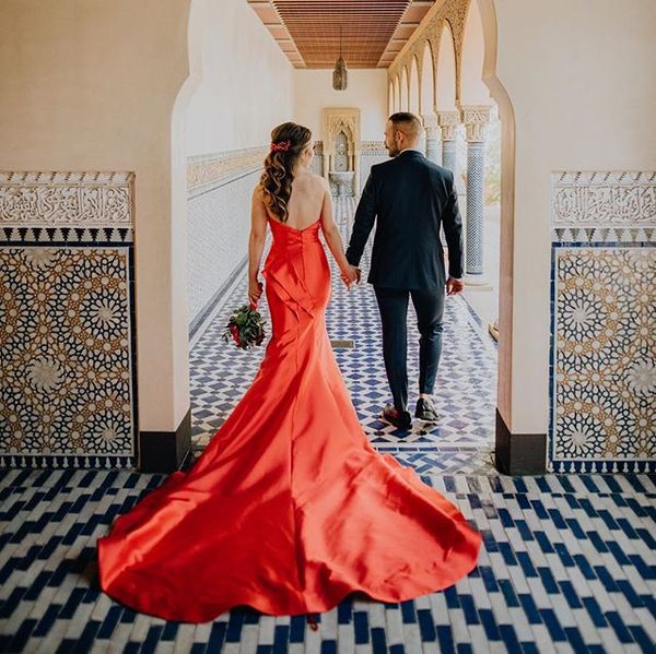 

orange satin mermaid formal evening dresses strapless tiered engagement party gowns for women backless vestidos longos para festa, Black;red